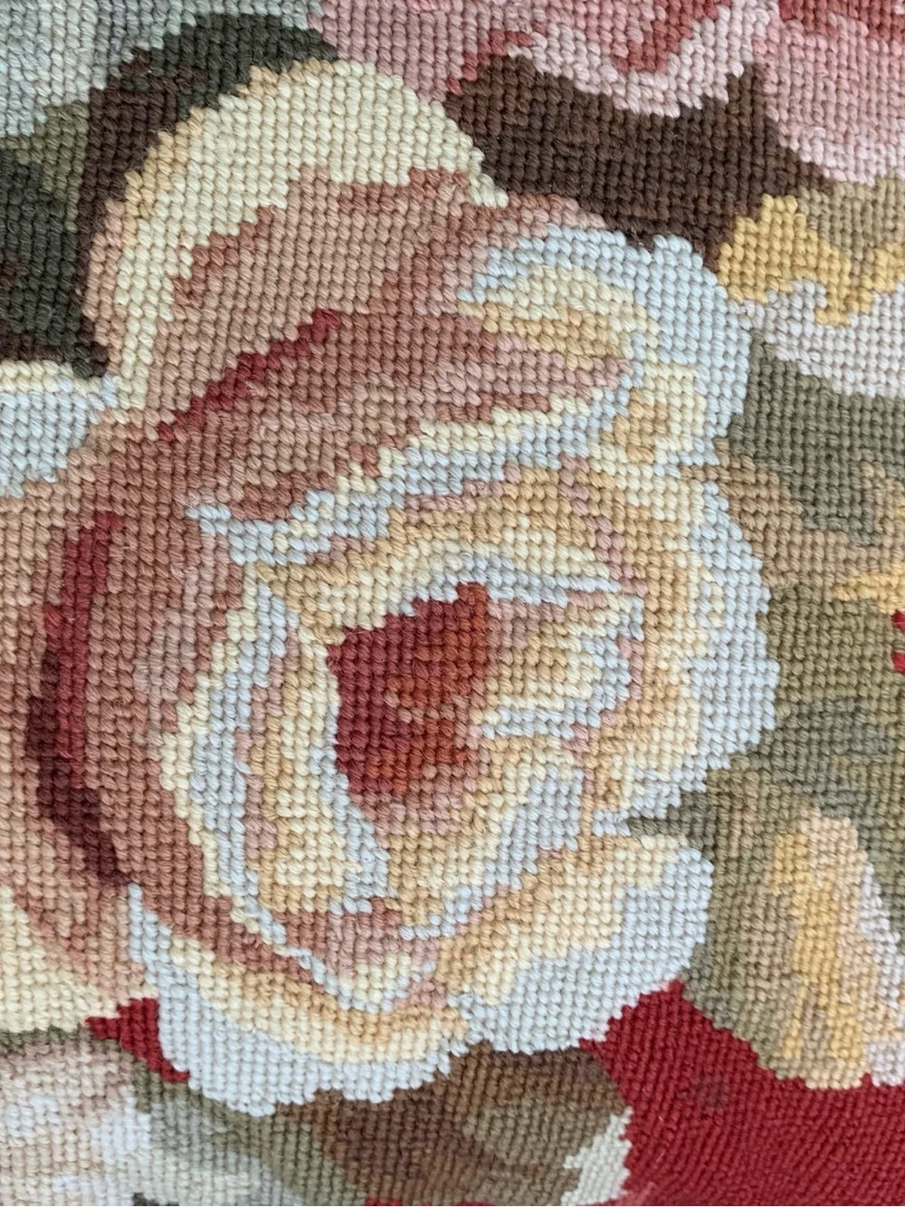 (2) VTG Floral Needlepoint Pillows 19” X 14”Velvet Backing Grandmacor